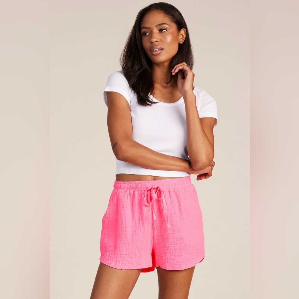 Bobi 100% cotton neon pink drawstring toe waist shorts